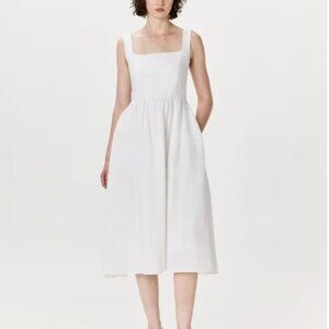 Quince 100% Linen Fit & Flare Midi Dress White Medium